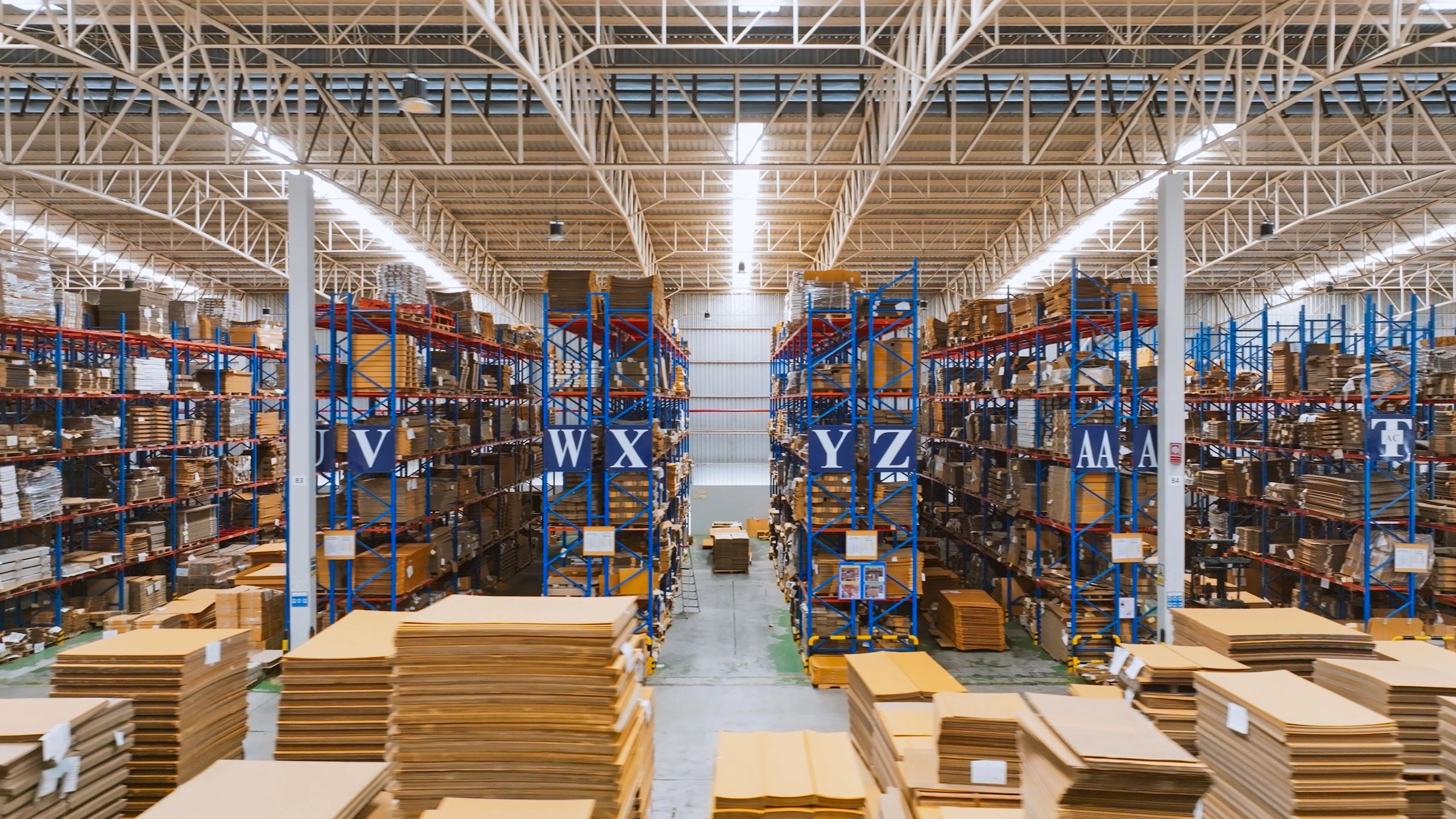 Packages organized in a warehouse for shipping fulfillment