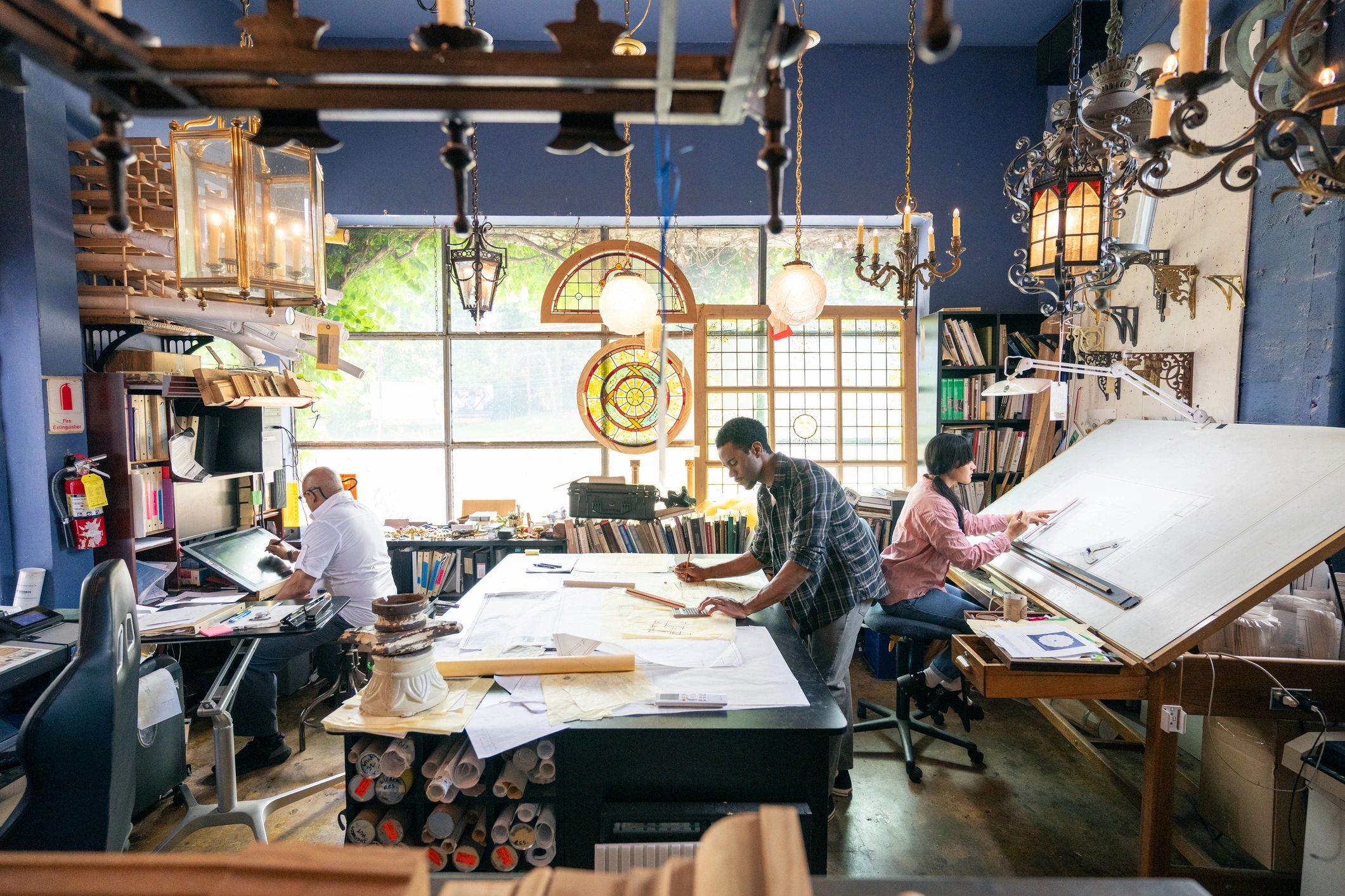 Professional team collaborating in a studio workspace